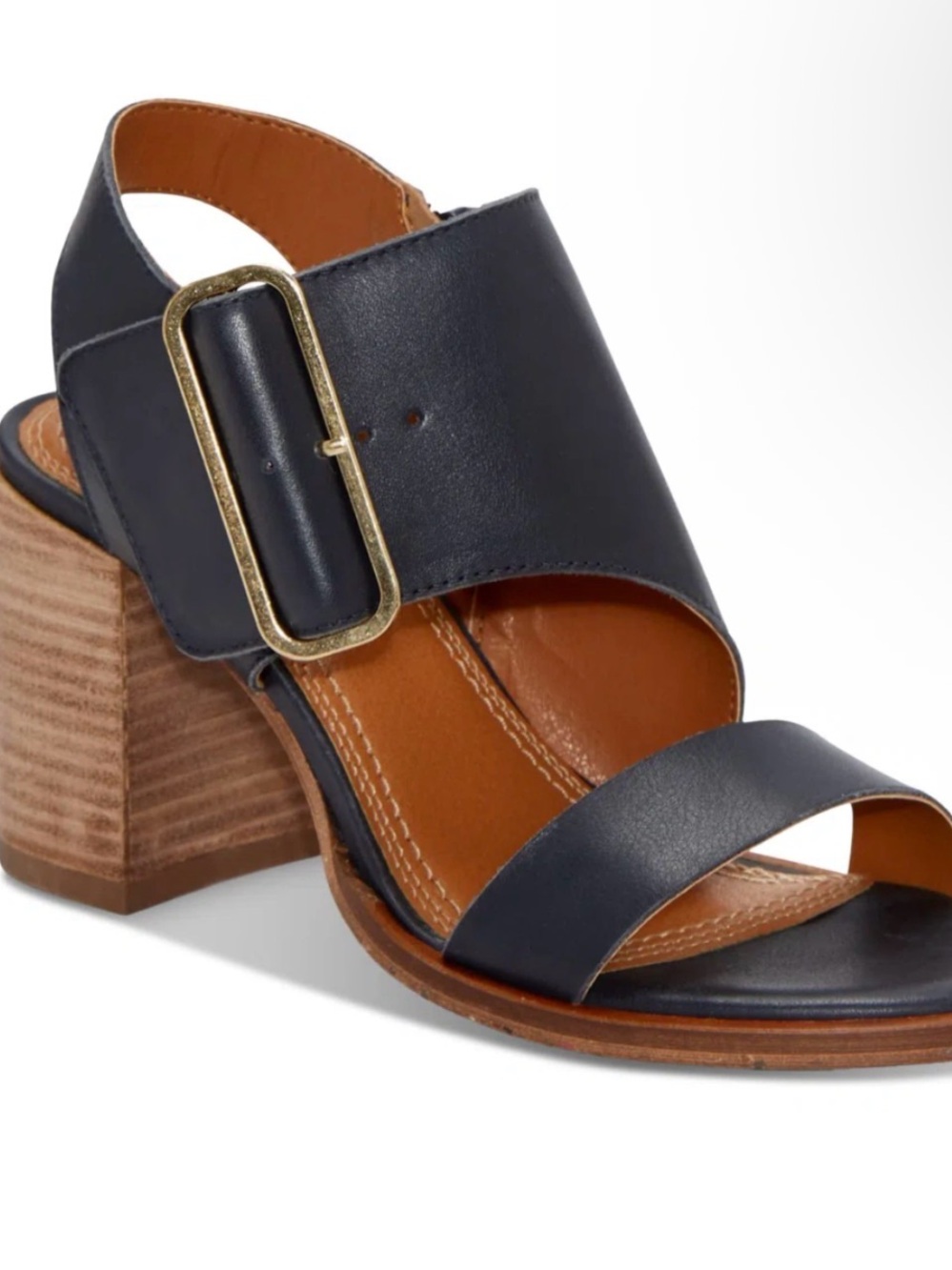 Lucky Brand Navy Leather Block Heel Sandals